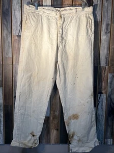 Vintage 50s Lee Sanforized HBT White Painters Pants Trousers Lee Workwear - Picture 1 of 14