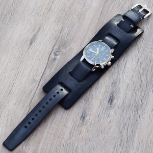 Full grain leather watch strap bund 18/20/22/24/26 mm hand crafted cuff band - Picture 1 of 7