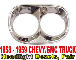1958-1959 Chevy/GMC Pickup Truck Chrome Dual Headlight Bezels, Pair 3100 - Picture 1 of 6