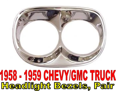 1958-1959 Chevy/GMC Pickup Truck Chrome Dual Headlight Bezels, Pair 3100 - Image 1 of 4