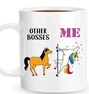 NEW Unicorn Stripper Boss Funny Ceramic Coffee Mug 11 oz white humor drinkware - Image 1 of 2
