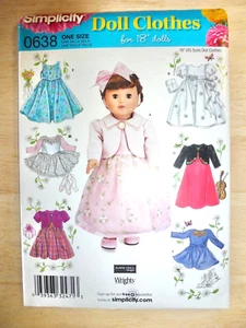 UNCUT SIMPLICITY 0638 PATTERN for 18" DOLL CLOTHING - AMERICAN GIRL - Picture 1 of 2