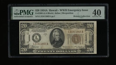 DBR 1934-A $20 FRN Hawaii Fr. 2305 PMG XF-40 Serial L31811865A - Image 1 of 2