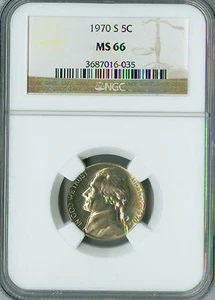 1970 S JEFFERSON NICKEL NGC MS66 2ND FINEST REGISTRY MAC SPOTLESS . - Picture 1 of 4