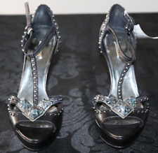 Miu Miu Women's Size 36.5 Black Studded T-Strap Sandal Open Toe Stiletto Pumps