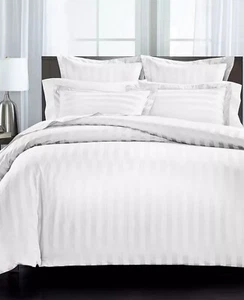Charter Club Damask Stripe 550 TC Supima Cotton Comforter Set Queen White $300 - Picture 1 of 7