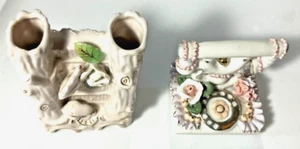 Vintage Kitsch White Porcelain Miniatures - Phone & Bud Vase Toothpick Holder VG - Picture 1 of 7