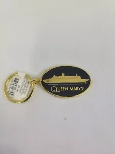 VTG Queen Mary 2 England Black Gold Color Key Ring Keychain NEW NOS - Picture 1 of 4
