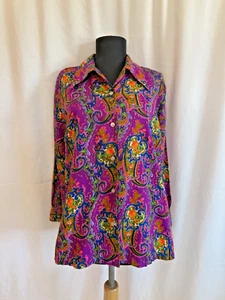 Vintage 1960s Colorful Paisley Psychedelic Top - Size Large - Picture 1 of 5