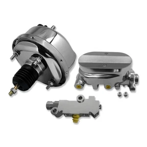 Chrome 7" Brake Booster & Finned Master Cylinder & Silver Proportioning Valve - Picture 1 of 5