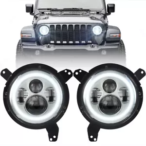 Chrome 7" Round LED Projection Headlight Kit White Halo DRL for Jeep Wrangler JL - Bild 1 von 6