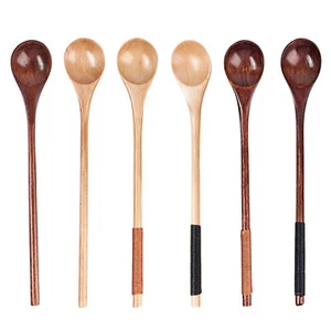 Long Wooden Teaspoon 20cm Wood Serving Coffee Mixing Spoon Japanese Style Spoon - Picture 1 of 15