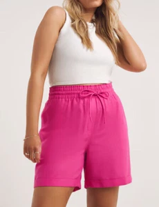 SIMPLY BE DAMEN HOT PINK PFLEGELEICHT LEINENMIX TAILLENSHORTS ZUM BINDEN NEU (415) SALE - Bild 1 von 4
