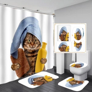 Tenda da Bagno Gatto Bagno Doccia Antiscivolo Set Tappetino Bagno Tappeto Coperchio WC - Foto 1 di 17