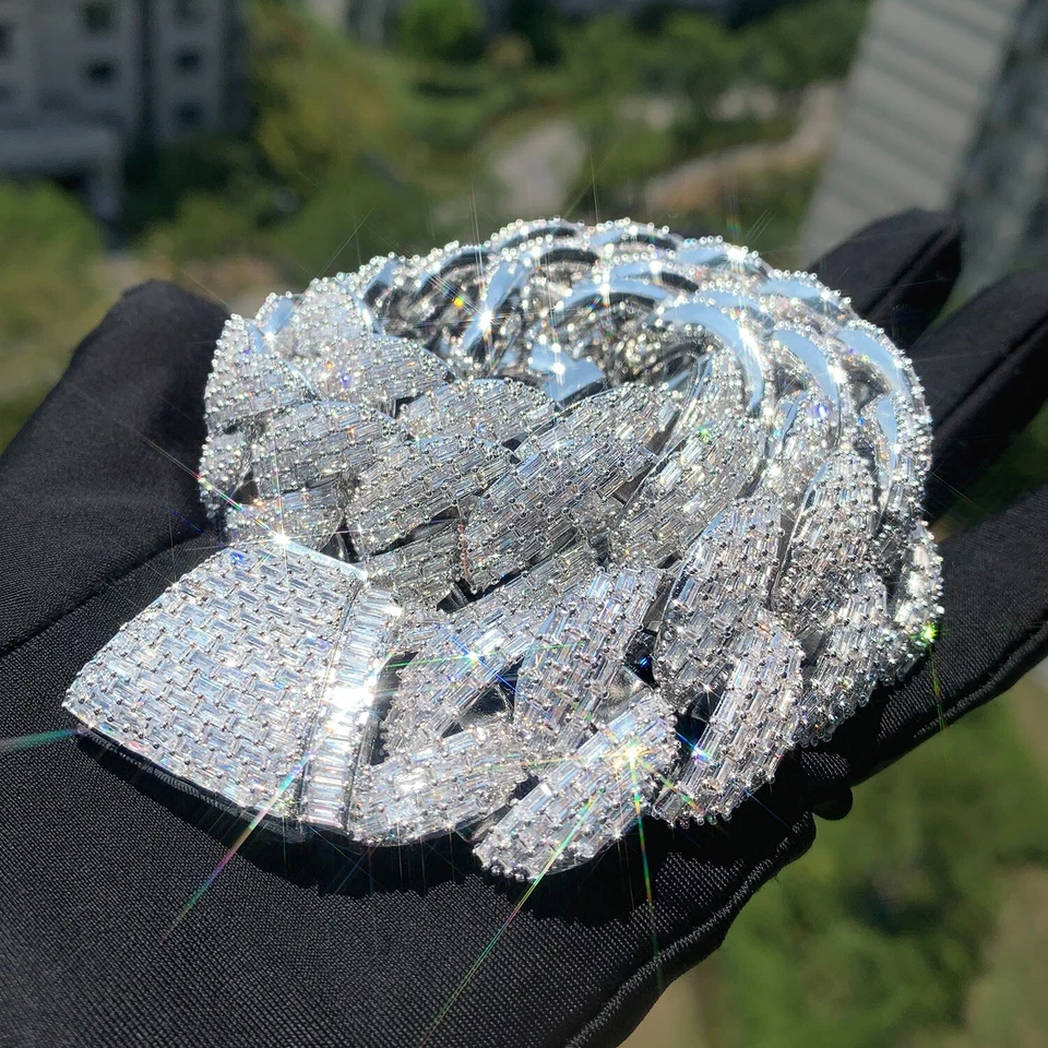 Collar Cadena Cubana 23MM Baguette Bling Hop Cadera Hielo Completo Miami 5AAA+ CIRCONITA CÚBICA Foto 1 de 4