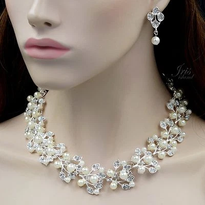Conjunto de Joyas Perla Cristal Collar Pendientes Mujer Boda Plateado 00125 Foto 1 de 4