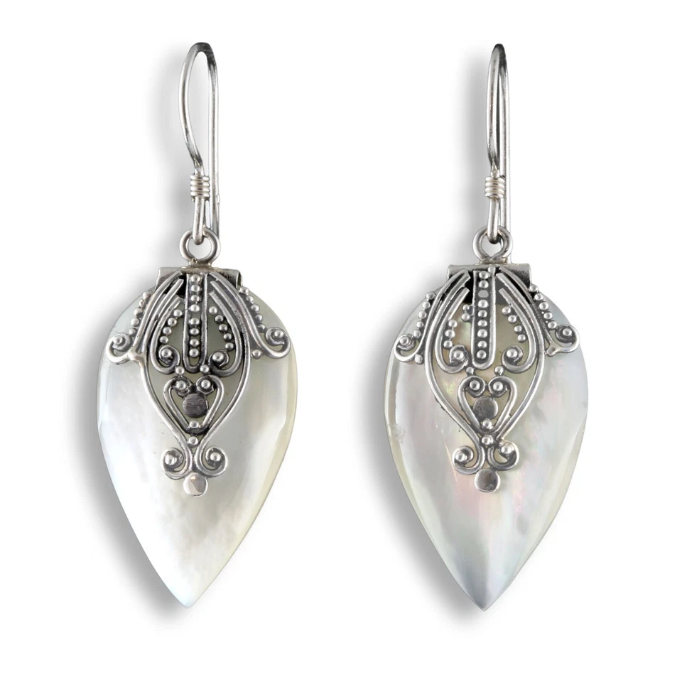 Edle Perlmutt Muschel Damen Ohrringe Hänger Tropfen Echt 925er Silber SER207 - Bild 1 von 1