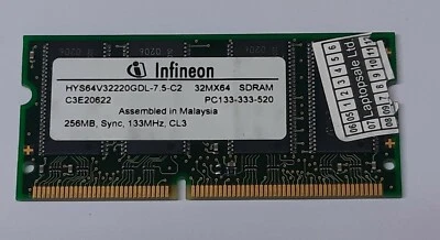 Infineon  HYS64V32220GDL-7 5-C2 256MB SDRAM LAPTOP SO-DIMM IBM Approval 38L4697 - Image 1 of 2