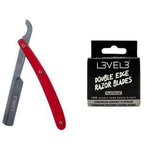 L3VEL3 Türkischer Rasiermesserhalter Rot mit 100 Double Edge Rasierklingen inklusive - Bild 1 von 2