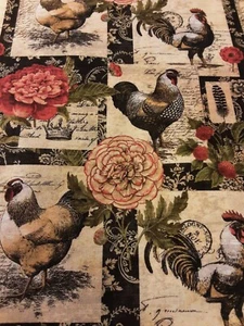 Springs Fabric French Rooster Floral Patch Red Black Cream 35.5" x 45" Wide  - Picture 1 of 7