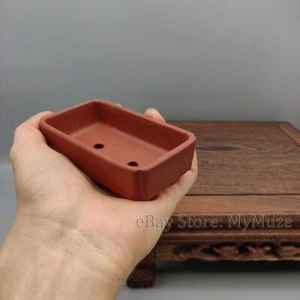 Red Chinese Yixing Rectangular Zisha Mame Shohin Bonsai Pot 9.5x5.5x3cm - Picture 1 of 5