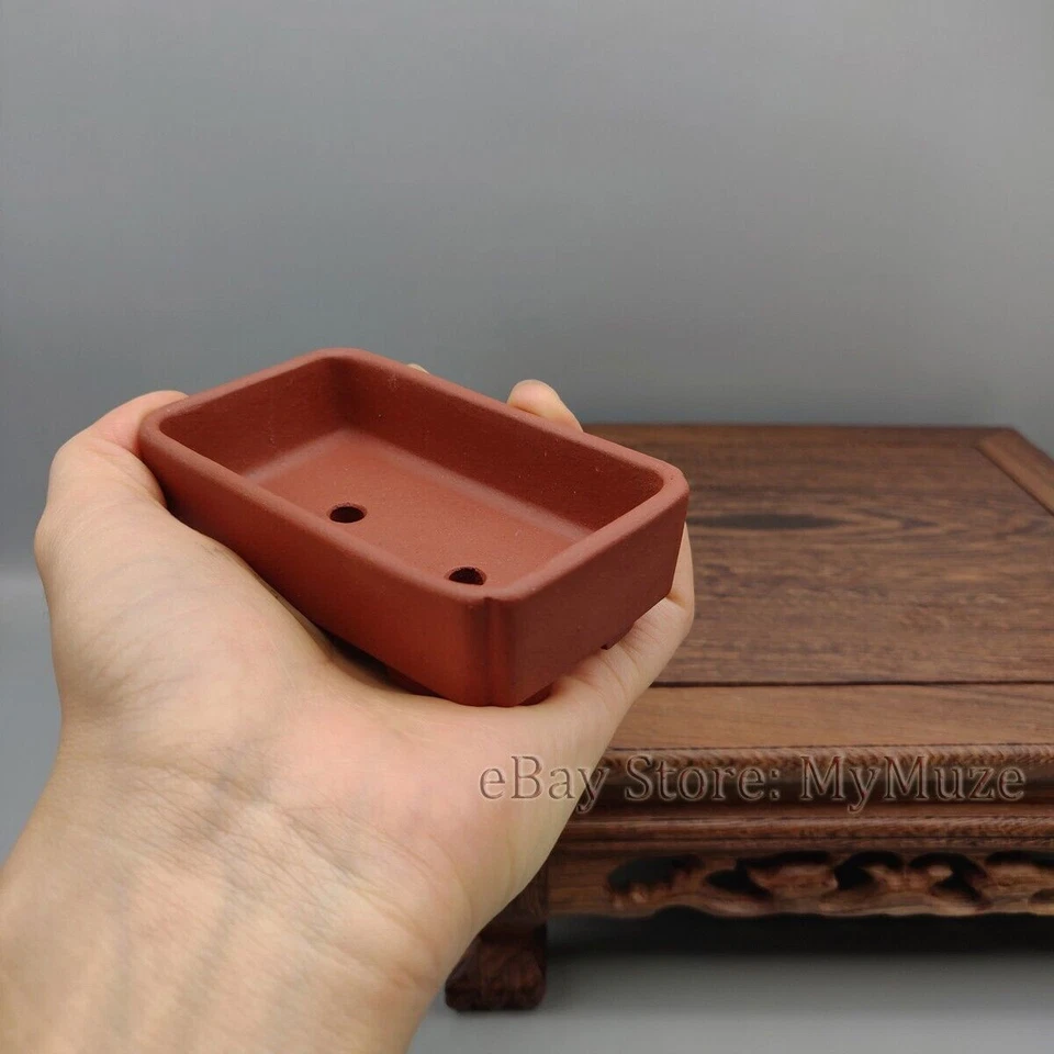 Red Chinese Yixing Rectangular Zisha Mame Shohin Bonsai Pot 9.5x5.5x3cm - Image 1 of 4