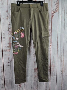 Matilda Jane Pants Womens Large Scouts Honor Leggings Floral Embroidery Olive - Picture 1 of 19