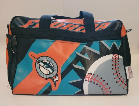 Vintage 1995 Florida Marlins Leather Duffel Bag ERO MLB Genuine Merchandise Cover