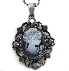 Collar Colgante Antiguo Vintage ST Gris Cristal Cameo - Imagen 1 de 1