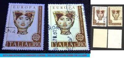 ITALY-2 USED STAMPS, 180 L-ERROR-WITH AND WITHOUT FLUORESCENCE-Mi.No. 1531-1976. - Image 1 of 4