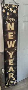 Happy New Year Fabric Wall Banner Black & Gold - Picture 1 of 6