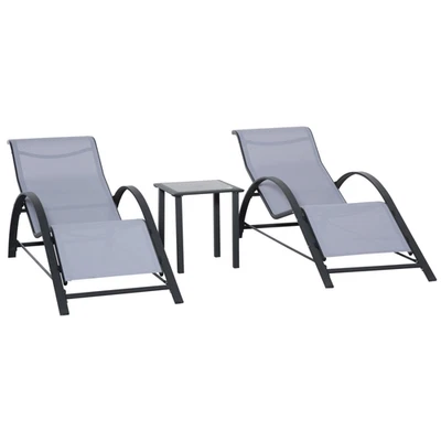 Light Grey Metal & Mesh 3Pc Garden Recliner Set, 2 Chairs + Table, 59x169x66cm. - Image 1 of 4