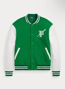 Polo Ralph Lauren Fleece Grafik Baseball Jacke Farbe Grün & Weiß - Bild 1 von 7