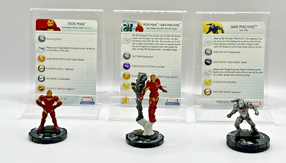 Marvel Heroclix (3) Figuras Iron Man/Máquina de Guerra - Iron Man - Máquina de Guerra con Tarjeta Foto 1 de 1