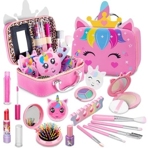 25Pcs Kids Makeup Kit for Girl Real Washable Make Up Set with Unicorn Bag Preten - Picture 1 of 6