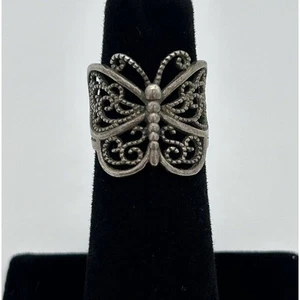 Vintage 925 Sterling Silber filigraner Schnörkel Schmetterling Ring Größe 4,75 - Bild 1 von 11