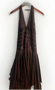Vintage BCBG Prom Dress Maxi Gown 6 Brown Silk Y2K Fairy Whimsigoth Grunge Glam - Picture 1 of 9