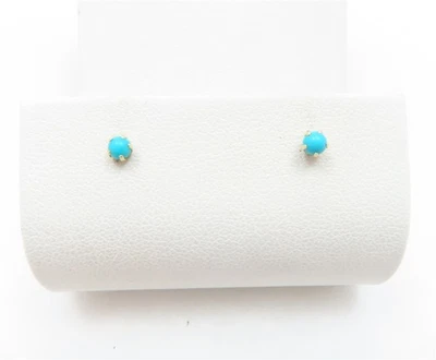 Brincos redondos de ouro amarelo 14K ~3 mm turquesa  - Imagem 1 de 2
