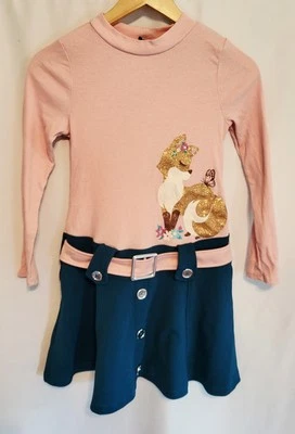 Girls Sz L Pink Turtleneck Dress Belted Glitter Fox 10/12 ☆Holiday Dress☆  - Image 1 of 4