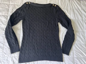 Ralph Lauren Damen Pullover schwarz Zopfmuster U-Boot-Ausschnitt 100% Baumwolle L Capsule - Bild 1 von 10