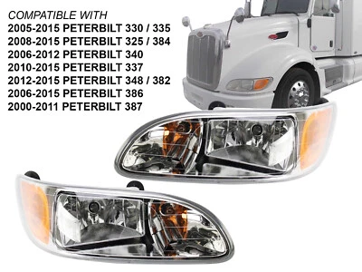 Headlamp for 2000 - 2015 Peterbilt Truck 330 335 340 386 387 Pair with Bulb - Image 1 of 4