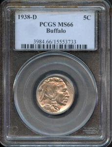 PCGS - Buffalo Nickel - 5c - 1938 D - MS 66 - 3984 - Picture 1 of 2