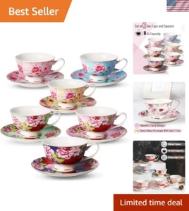 BTaT- Tea Cups, Tea Cups and Saucers Set of 6, Tea Set, Floral Tea Cups 8oz, ... - Picture 1 of 10