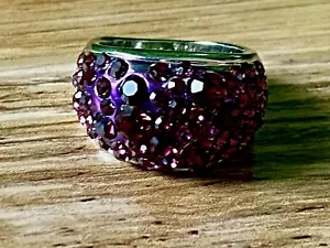 Vintage Silver Metal Purple Crystal Ring Size N - Picture 1 of 10