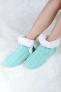 Women's Cable Knit Booties House Slippers w/ Sherpa Fleece Lining Non-Slip Soles