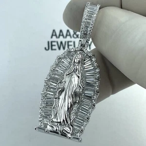 925  Solid Sterling Silver Cubic Zirconia Lady Guadalupe Pendant - Picture 1 of 4