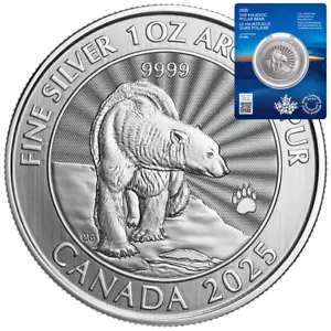 Moneta Argento Maestoso Orso Polare 2025 - Canada - in coincard - 1 oz ST - Foto 1 di 6