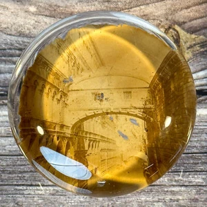 Vintage Glas gewölbt Briefbeschwerer Sepia Bild von Venedig Seufzerbrücke Italien Souvenir - Bild 1 von 12