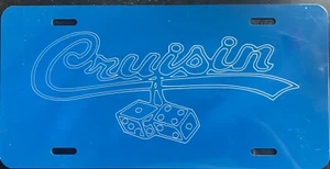 Custom Metal "Cruisin With Dice” License Plate - Blue / Silver - Picture 1 of 3