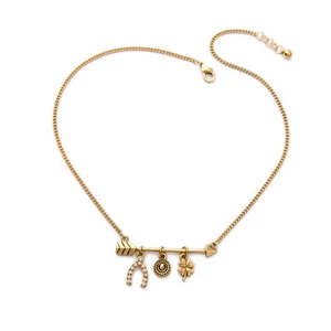 Collana moderna Anthropologie freccia dorata quadrifoglio ferro di cavallo strass - Foto 1 di 1